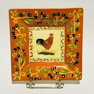 222 Fifth Padova Rooster Colorful Stoneware Deep Dish 8" Platter Discontinued